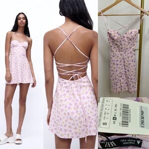 NWT Zara Linen Floral Dress S